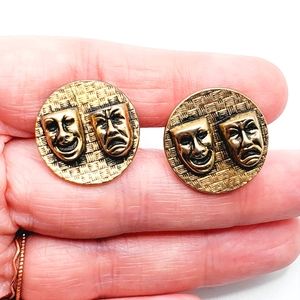 Vintage men's Mardi Gras mask face cuff links gold 3d